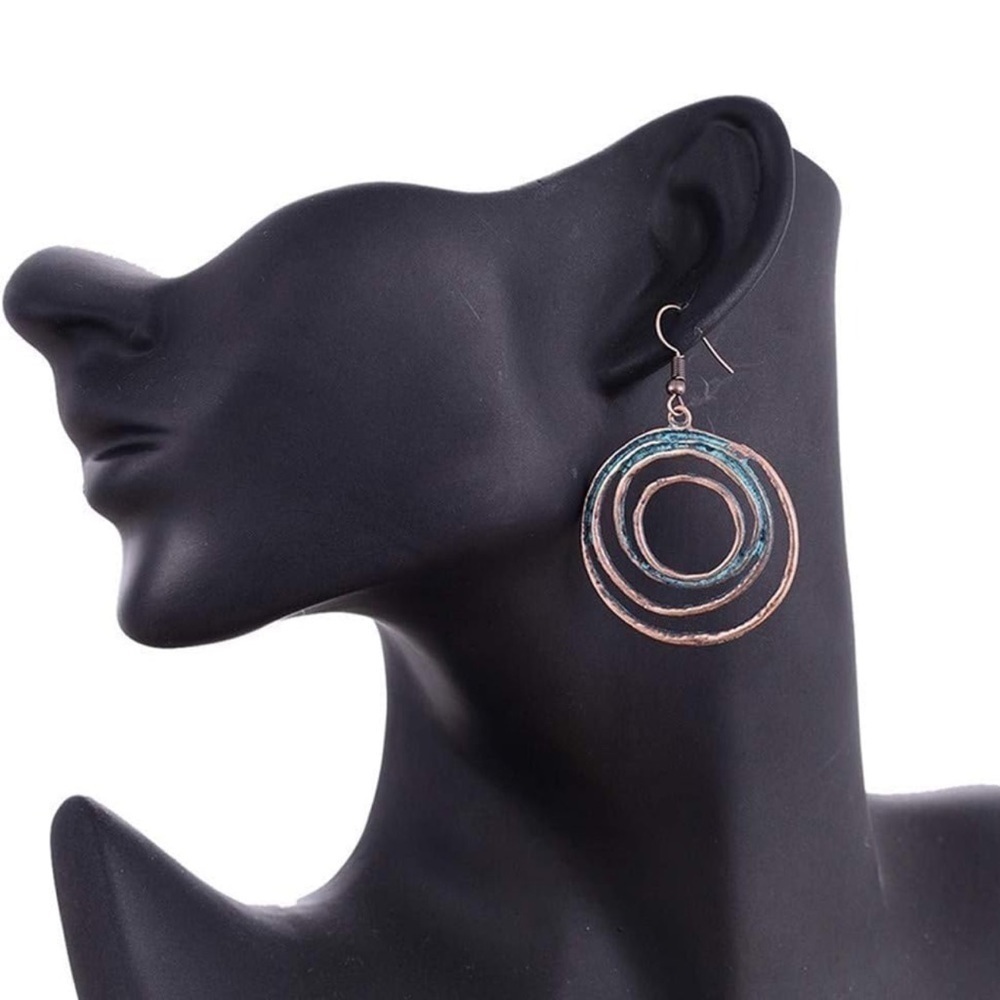 Multilayered Copper Circular Drop Earrings
